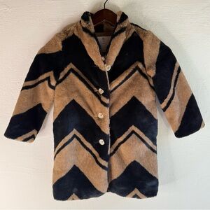 Banana Republic Kids Chevron Pea Coat Faux Fur Black and Tan Size 4